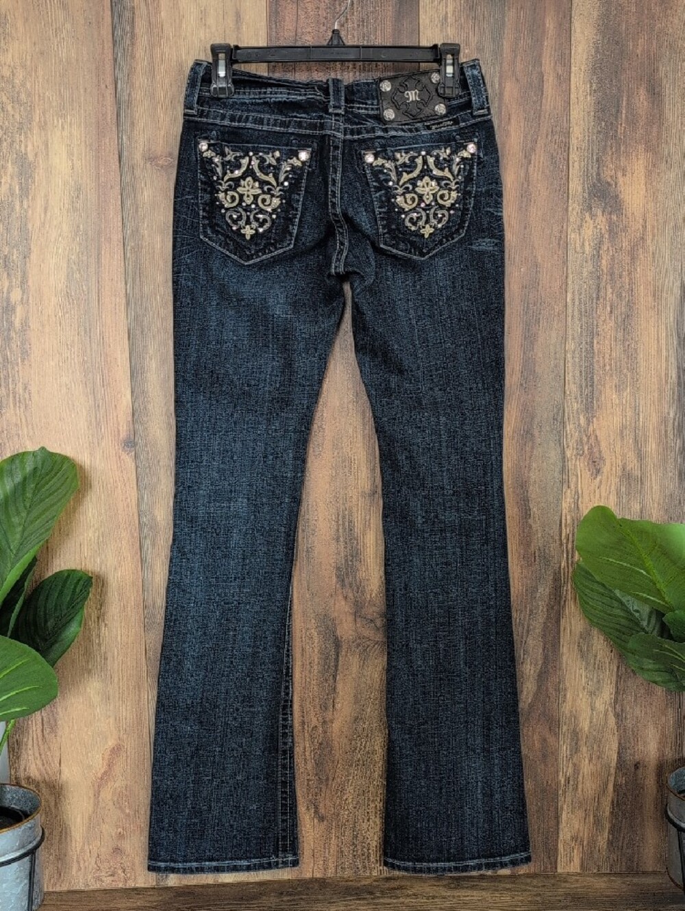 Miss Me JP5395B3 Woman's Low Rise Rhinestone Boot Cut Jeans 27 x 34